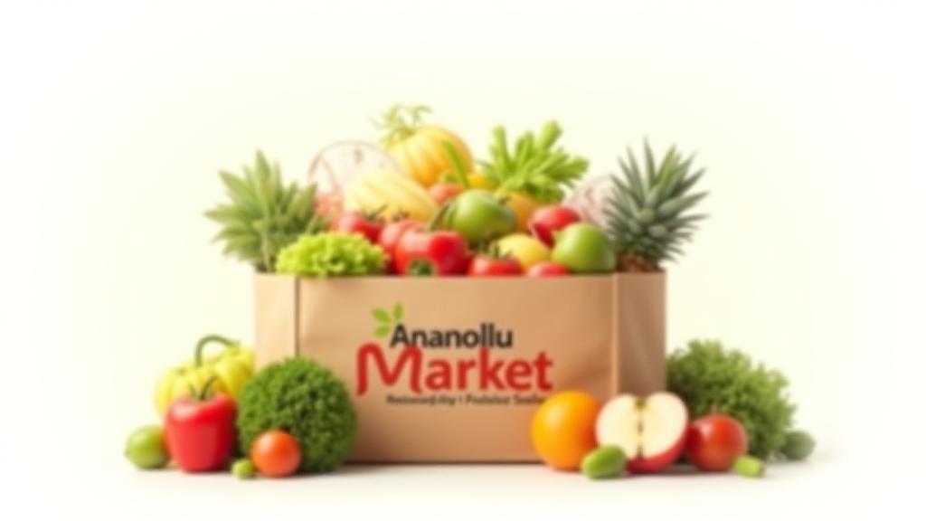 Basket of fresh groceries with AnadoluMarket delivery bag